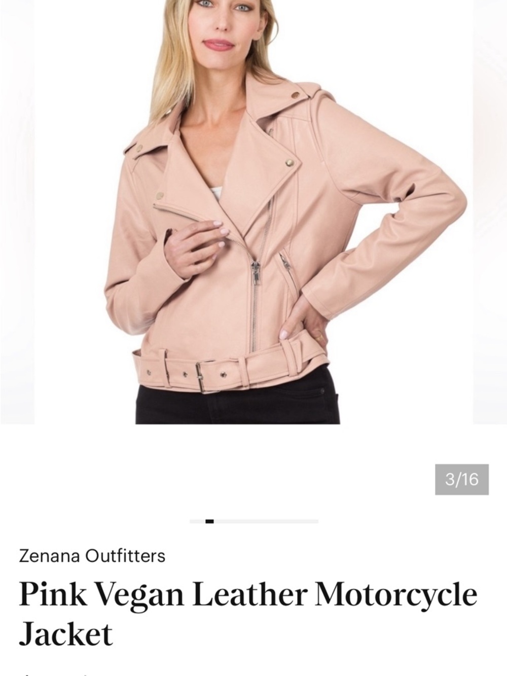 Zenana Outfitters Blush Vegan Leather Moto Jacket M